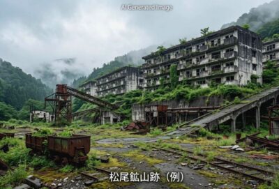 松尾鉱山跡のイメージ（画像はあくまでAIによるイメージです。）（松尾鉱業鉄道の歴史関連）