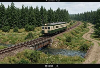 かつての標津線（画像はあくまでAIによるイメージです。実際の景色・車両等ではありませんので、ご了承ください。）