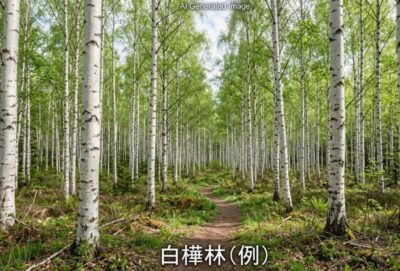 白樺林の例(画像はあくまでAIによるイメージです。)(美深の地理・歴史解説)