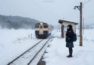 かつて白滝エリアの秘境駅で、たった1人列車を待ち続けた女子高生(画像はあくまでAIによるイメージです。実際の景色・人物等ではありませんので、ご了承ください。)