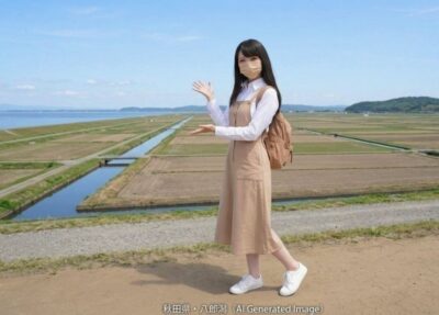 秋田県八郎潟の田園風景をバックにしたイメージ(画像はあくまでAIによるイメージです。)
