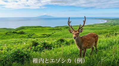 宗谷新幹線の最北の舞台・稚内とエゾシカの姿(画像はあくまでAIによるイメージです。)