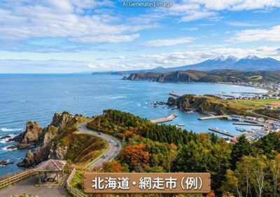 北海道網走市の景色の例(画像はあくまでAIによるイメージです。)