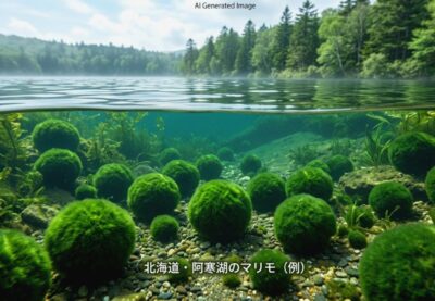 穏やかな波に揺られる阿寒湖のマリモの癒やし