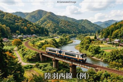 陸羽西線（画像はあくまでAIによるイメージです。実際の景色・車両等ではありませんので、ご了承ください。）