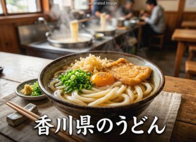 香川県のうどん(画像はあくまでAIによるイメージです。実際の店舗・人物等ではありませんので、ご了承ください。)
