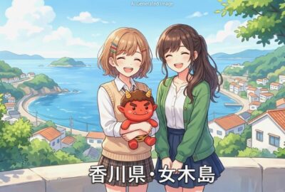 「鬼ヶ島」こと女木島の観光(画像はあくまでAIによるイメージです。)(鉄道唱歌 香川編の歴史解説)