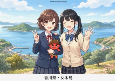 「鬼ヶ島」こと女木島の観光(画像はあくまでAIによるイメージです。)(鉄道唱歌 香川編の歴史解説)