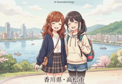 香川県高松市の観光(画像はあくまでAIによるイメージです。実際の景色・人物等ではありませんので、ご了承ください。)(鉄道唱歌 香川編の歴史解説)